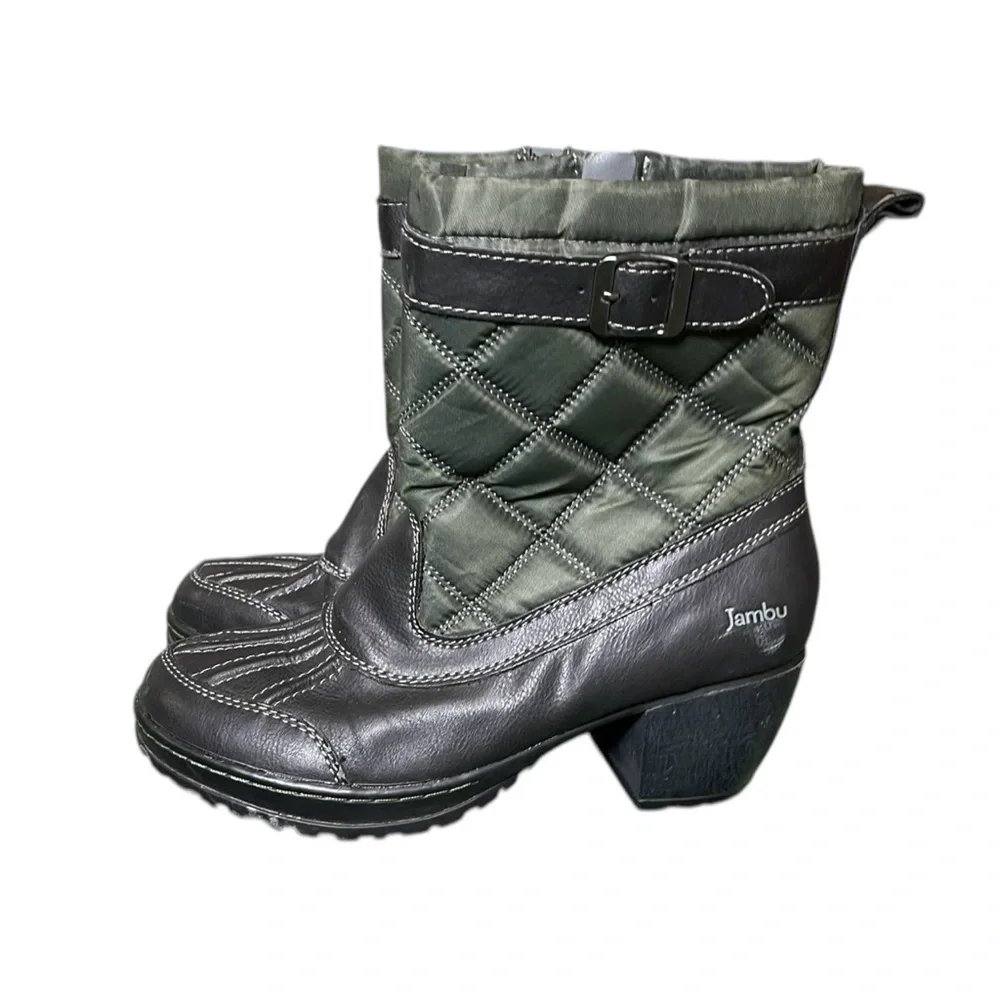 Jambu Women's Green Black Quilted Heeled Ankle Boots EUC Size 8